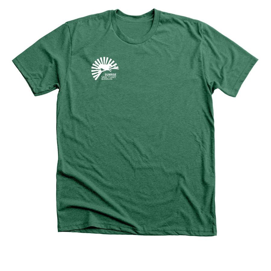 Classic Logo White Small, a Heather Grass Green Premium Unisex Tee
