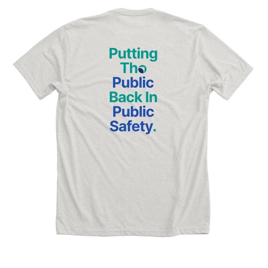 Scaling Safety, a Heather Cement Premium Unisex Tee (back-view)