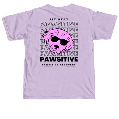 Sit. Stay. PAWSITIVE, a Orchid Comfort Colors Unisex Tee (back-view)