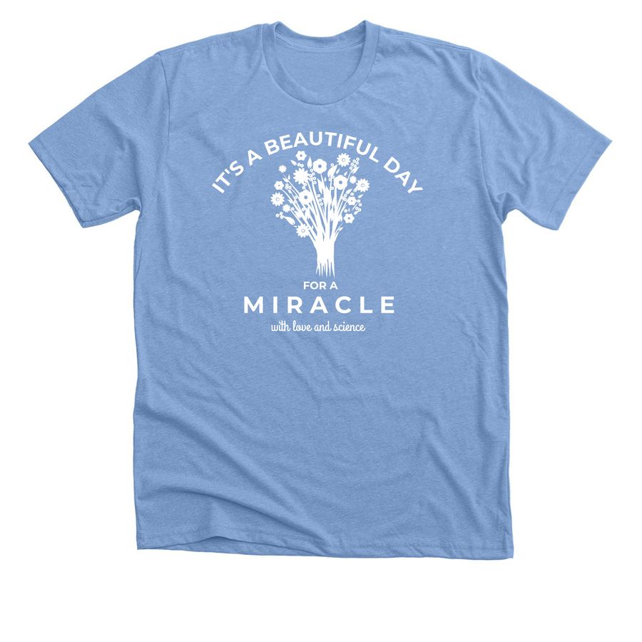 With Love & Science, a Heather Carolina Blue Premium Unisex Tee