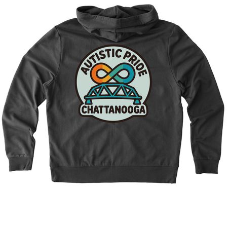 Buttons and Zippers Autistic Pride Chattanooga, a Terrain Grey Allmade Organic French Terry Zip Up Hoodie