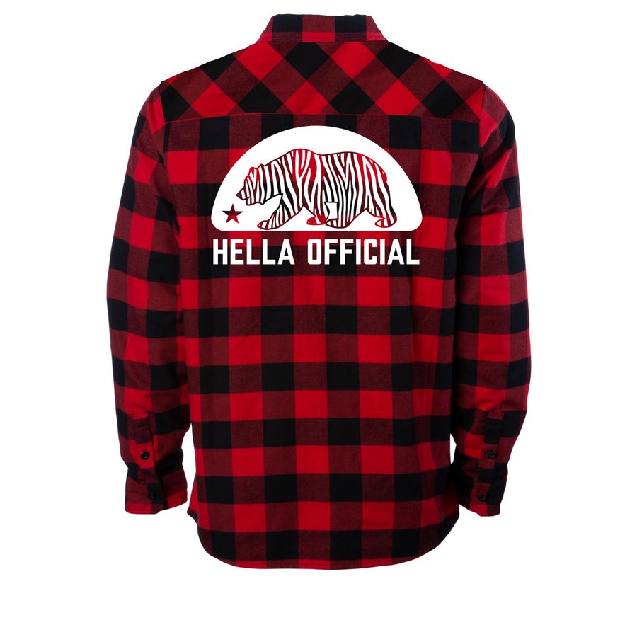 Hella Offical Bear - Zips n Hoodies!, a Red/ Black Unisex Flannel Shirt (back-view)