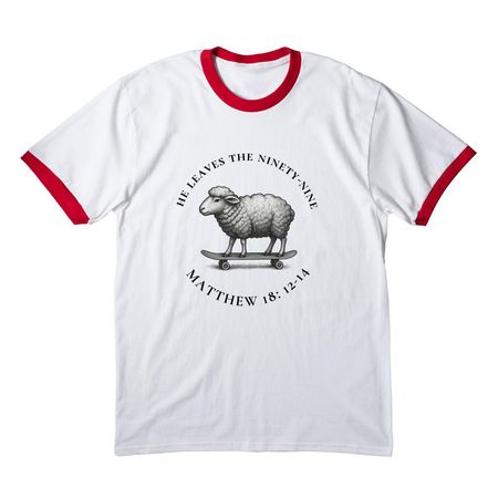 Leaves the 99, a White/ Red Cotton Ringer Tee