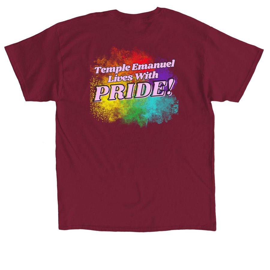 Temple Emanuel - PRIDE Shirt, a Cardinal Red Classic Unisex Tee (back-view)