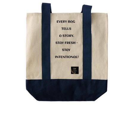 Shop with Purpose, a Natural/Navy Two-Tone Grocery Tote Bag (back-view)