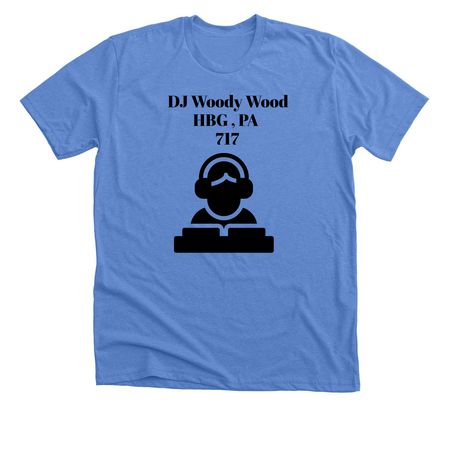 DJ Woody Wood, a Heather Columbia Blue Premium Unisex Tee