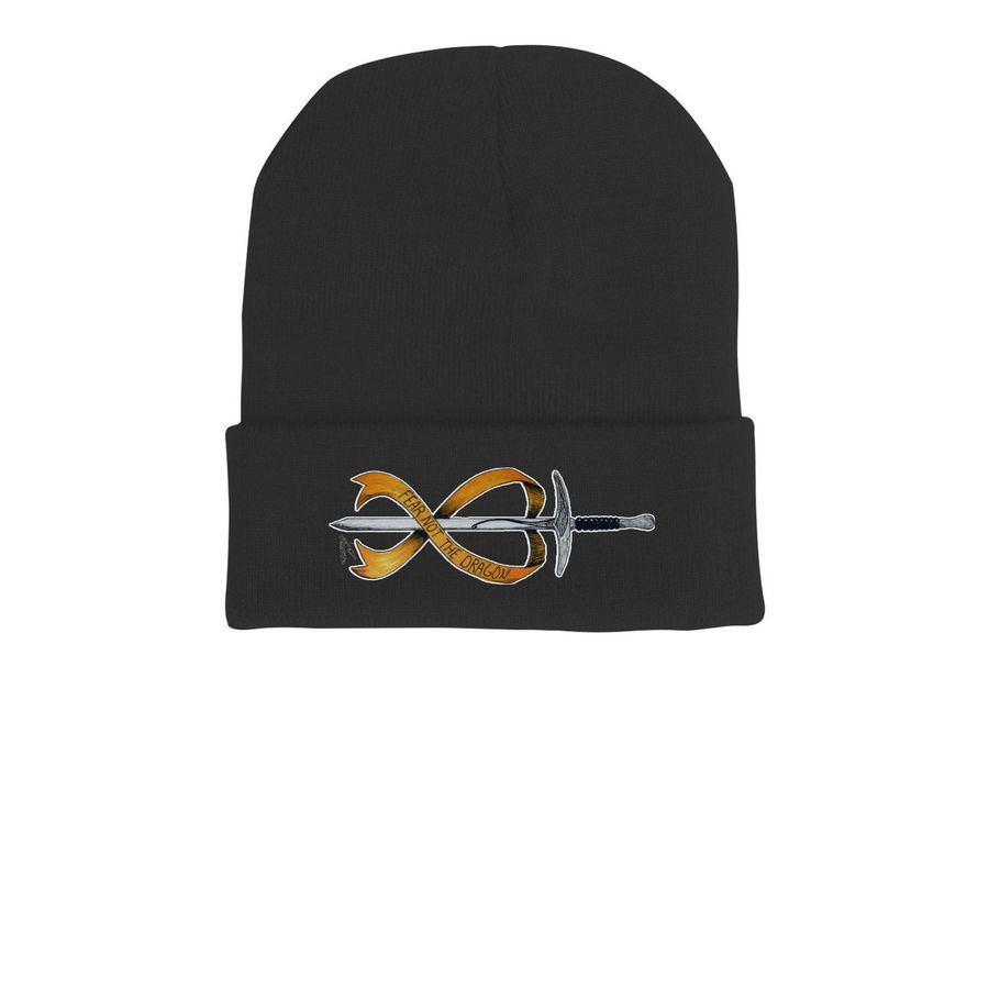 Fear Not the Dragon, a Black Printed Cuffed Beanie