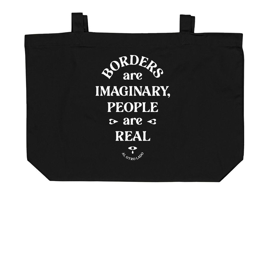 Borders Tote (White Text), a Black Large Organic Cotton Tote Bag