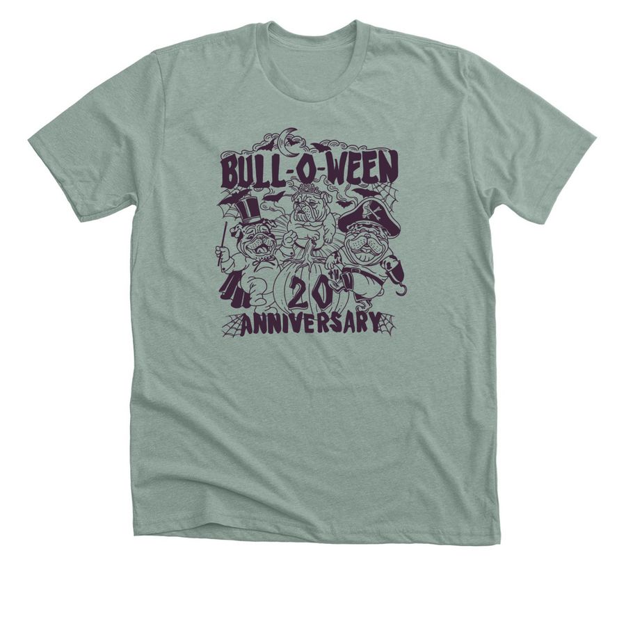 Bull-O-Ween's 20th anniversary, a Heather Sage Premium Unisex Tee