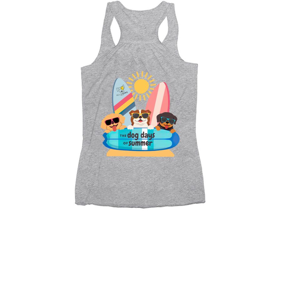 All 4 Paws Rescue: The Dog Days of Summer, a Athletic Heather Women's Racerback (back-view)