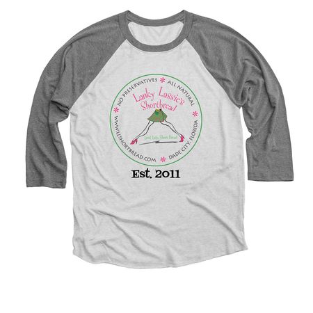 Lanky Lassie?s Shortbread Apparel, a Premium Heather and Heather White 3/4 Sleeve Baseball Tee