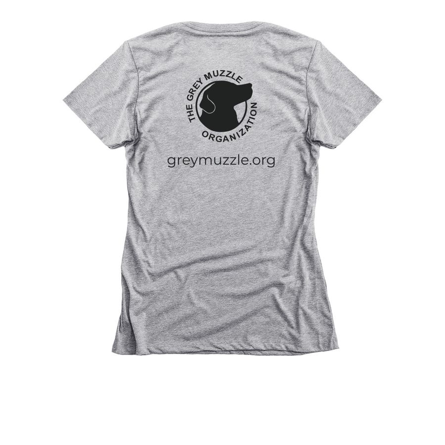 Show your love for senior dogs!, a Dark Heather Grey Women's Slim Fit Tee (back-view)