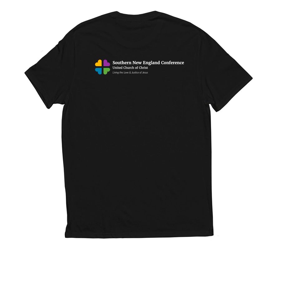 Church is the Practice. Love is the point., a Deep Black Allmade Eco Triblend Unisex Tee (back-view)