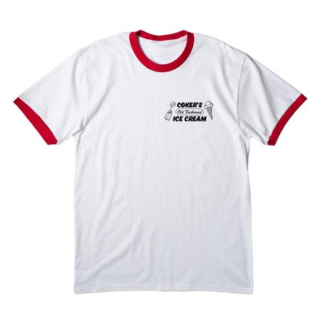 Coker's Old Fashioned Ice Cream, a White/ Red Cotton Ringer Tee