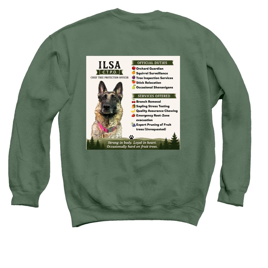 Bark & Branch Orchard, a Military Green Crewneck Sweatshirt (back-view)