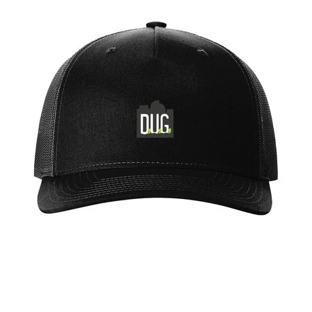 DUG Caps & Hats, a Black Printed Five-Panel Trucker Cap