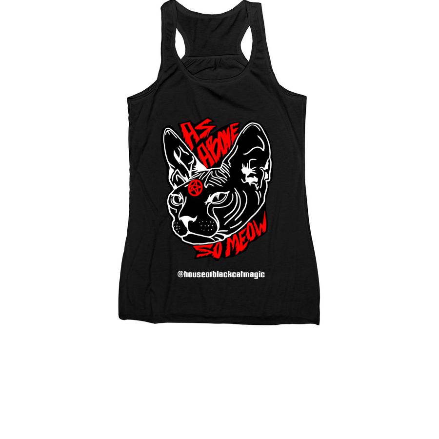 As Above, So Meow Tanks, a Black Women's Racerback