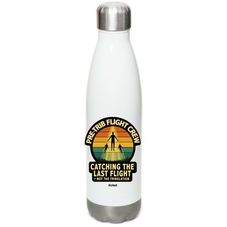 Pre-Trib Flight Crew Water Bottle, a White Stainless Steel Water Bottle