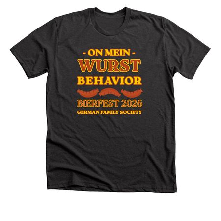 "On Mein Wurst Behavior" T-Shirt, a Dark Grey Heather Premium Unisex Tee