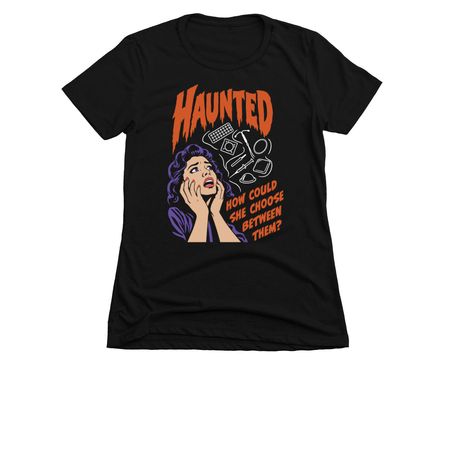 "Haunted" by Birth Control Options, a Black Women's Slim Fit Tee