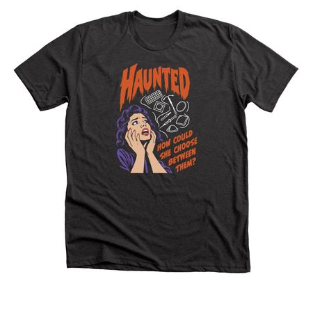 "Haunted" by Birth Control Options, a Dark Grey Heather Premium Unisex Tee