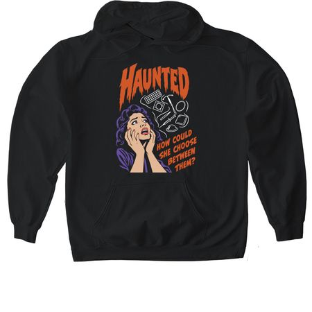 "Haunted" by Birth Control Options, a Black Gildan Softstyle Pullover Hoodie