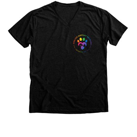 SSN/ FoTAS Pride Pocket Logo, a Black Heather Premium V-Neck Tee