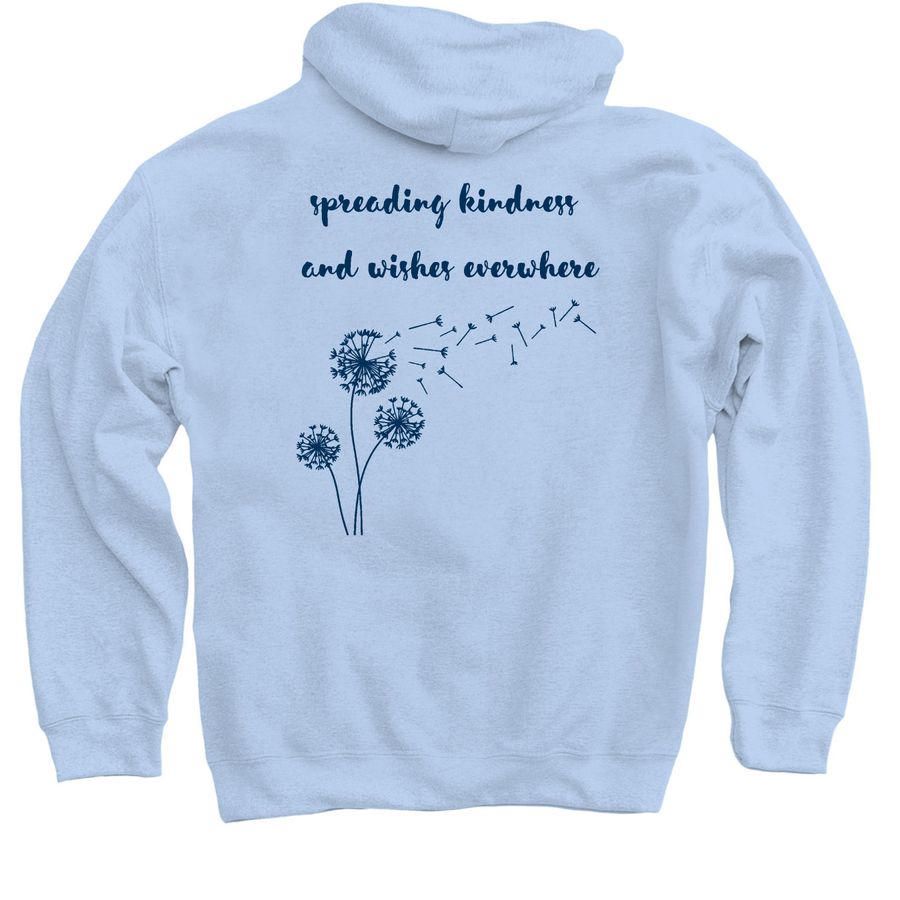 Kindness and Wishes, a Light Blue Pullover Hoodie (back-view)