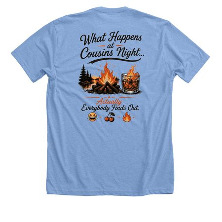 Cousins.&nbsp;, a Heather Carolina Blue Premium Unisex Tee (back-view)