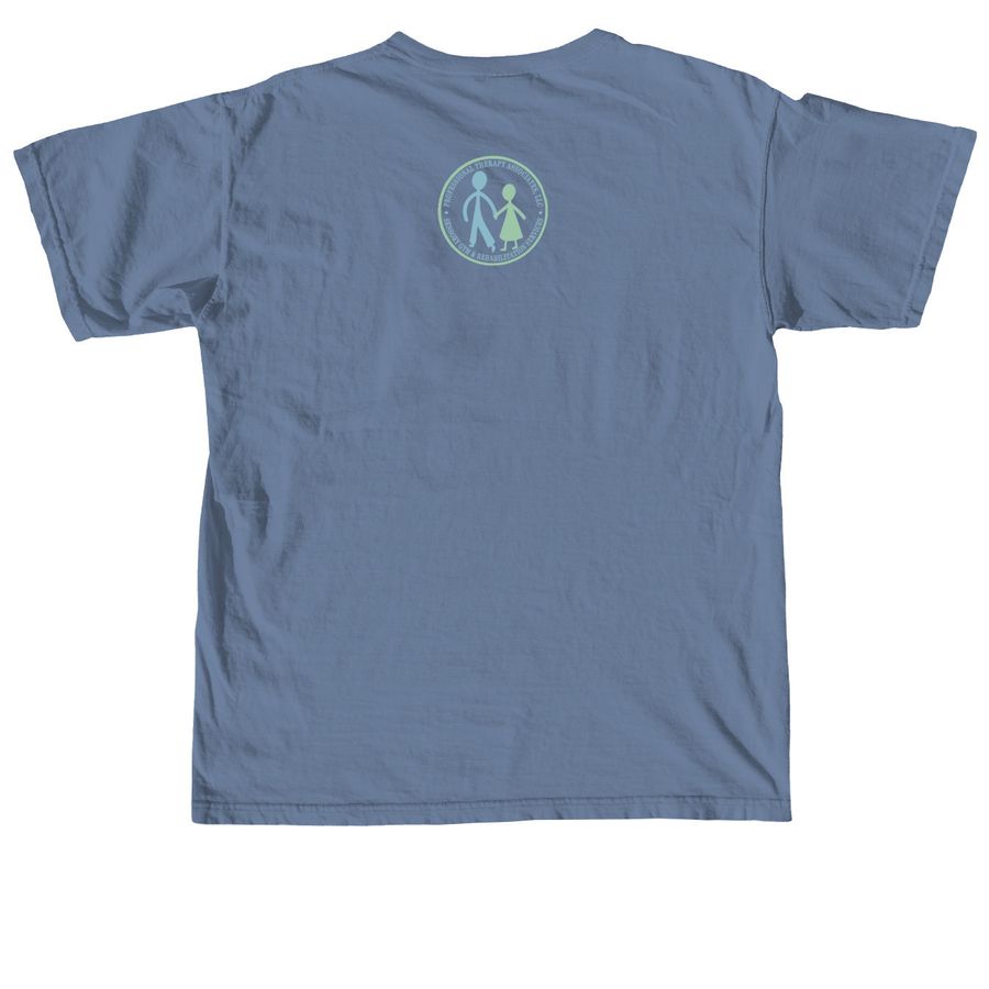 Helping small hands do big things, a Blue Jean Comfort Colors Unisex Tee (back-view)