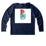 4th annual Performance style, a True Navy UV Performance Long Sleeve Hoodie (back-view)