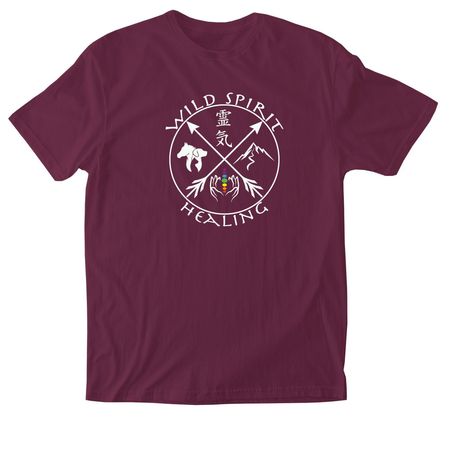 Wild Spirit Healing | White Logo Collection, a Maroon Softstyle Cotton Tee