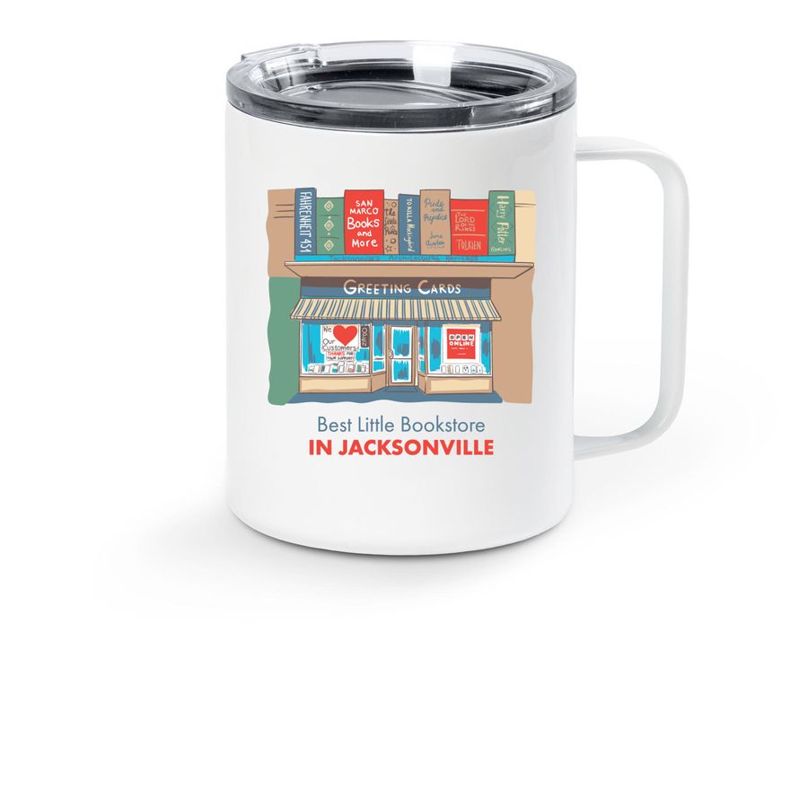 San Marco Books TRAVEL MUG, a White Stainless Steel Travel Mug