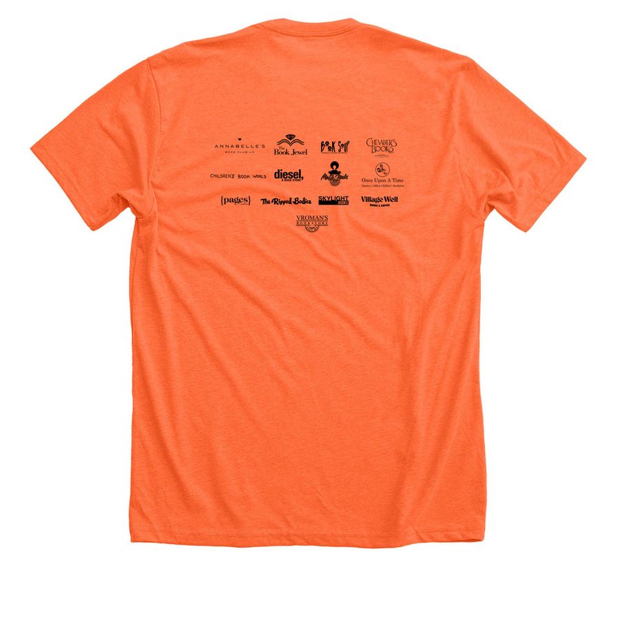 LAIBC orange, pink, and white tee, a Heather Orange Premium Unisex Tee (back-view)