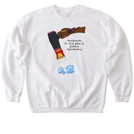Melt ICE for Reproductive Justice!, a White Softstyle Crewneck Sweatshirt