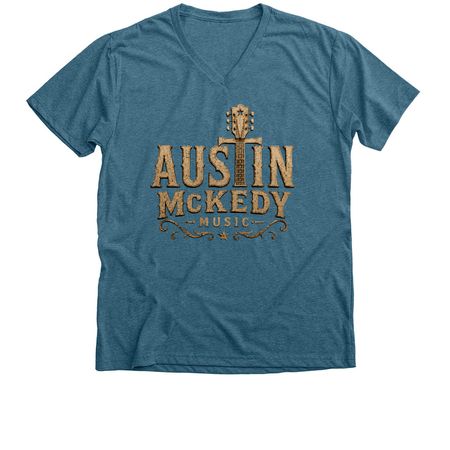 Rustic Austin Logo Shirt, a Heather Deep Teal Premium V-Neck Tee