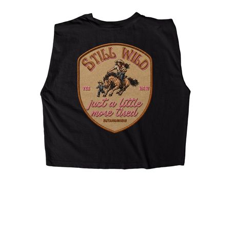 Still Wild. Patch Edition., a True Black Women's Heavyweight Garment Dye Muscle Tee