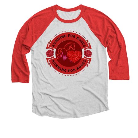Roses Logo 2, a Red and Heather White 3/4 Sleeve Baseball Tee