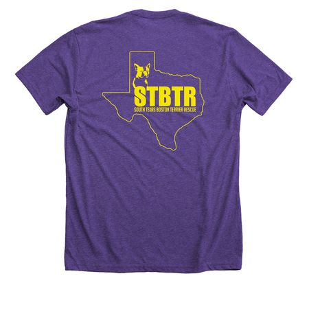 Ask me about my Foster, a Heather Team Purple Premium Unisex Tee (back-view)