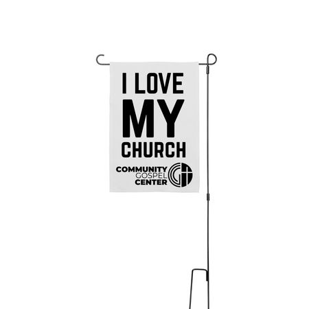 I love my church yard sign, a White 12" x 18" Yard Flag with Stake