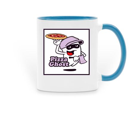Greater Boston: Pizza Ghost Mug, a Light Blue Two-Tone Ceramic Mug