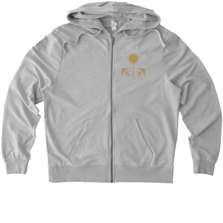 TDK Logo on Pocket, Name on Back, a Granite Grey Heather Allmade Organic French Terry Zip Up Hoodie