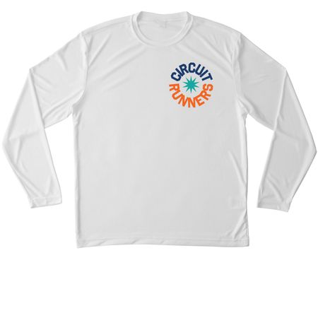 Circuit Runners, a White Unisex Performance Long Sleeve Tee