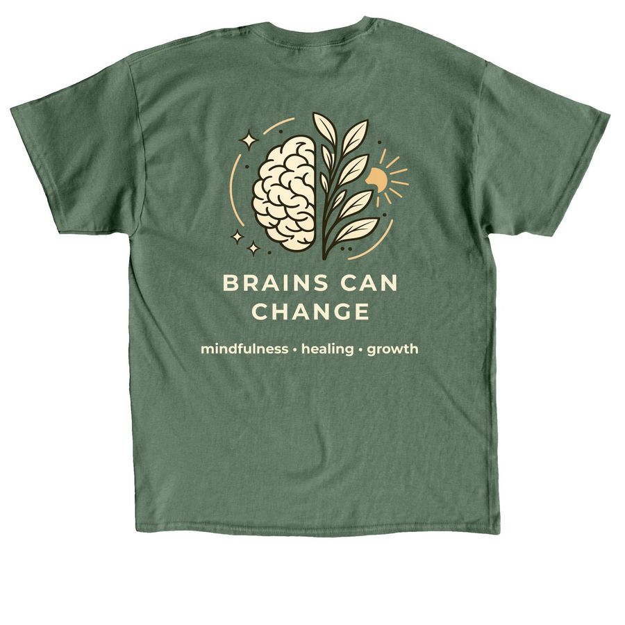 Brains Can Change, a Military Green Classic Unisex Tee (back-view)