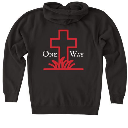 ONE WAY&nbsp;, a Black Heavyweight Zip Up Hoodie (back-view)