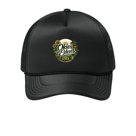 Okies Eden Cap, a Deep Black Printed Foam Trucker Hat