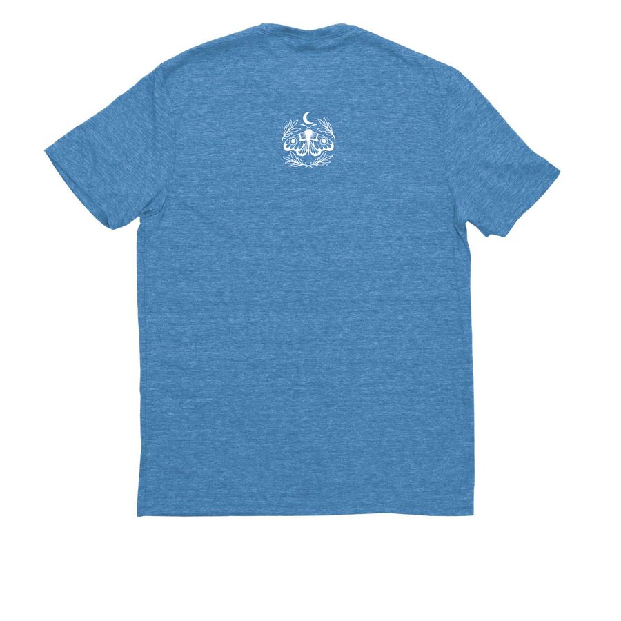 A Discovery of Yoga:&nbsp; HUMAN, a Azure Blue Allmade Eco Triblend Unisex Tee (back-view)