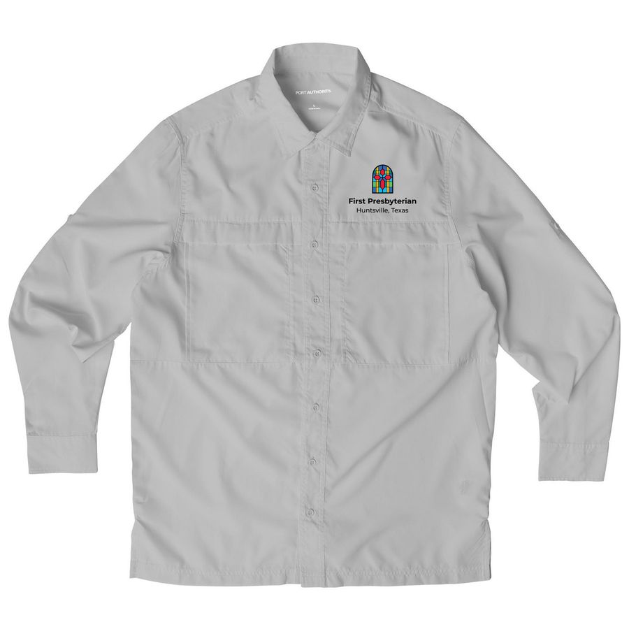 FPC Logo UV Button-Down, a Gusty Grey Daybreak UV Long Sleeve Shirt