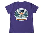 100 Trips ? Female Paddler, a Purple Women's Performance Tee (back-view)