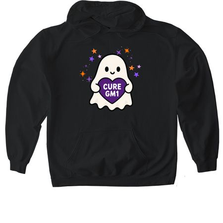 Cure GM1 Ghost for Halloween, a Black Gildan Softstyle Pullover Hoodie